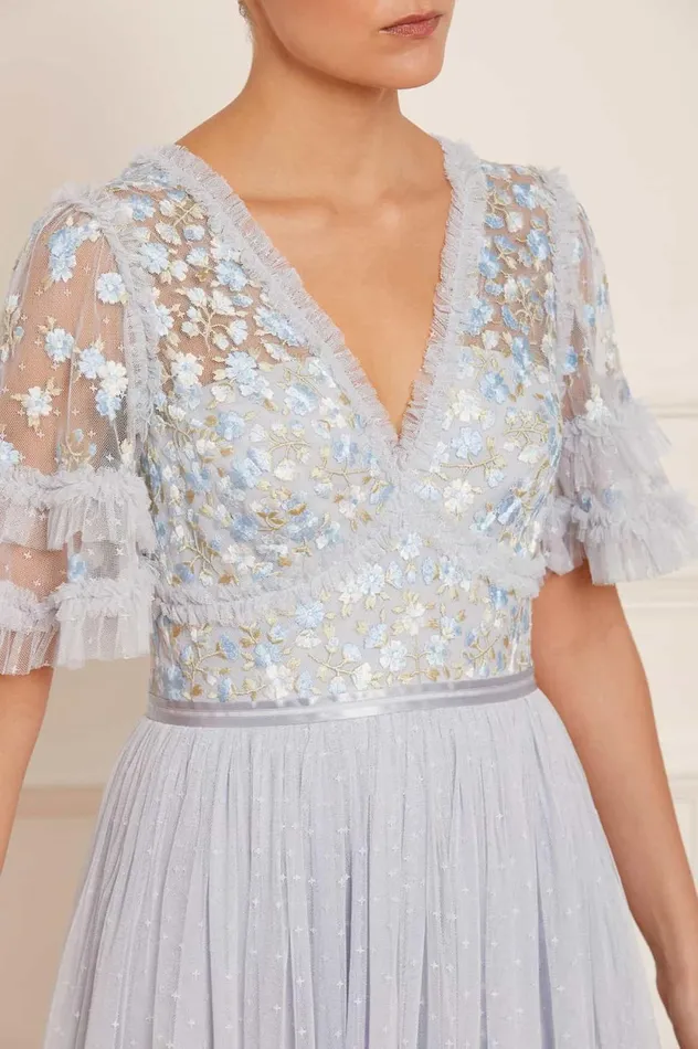 Wildflower Ditsy Bodice Ankle Gown Blue Women Needle and Thread Dresses
