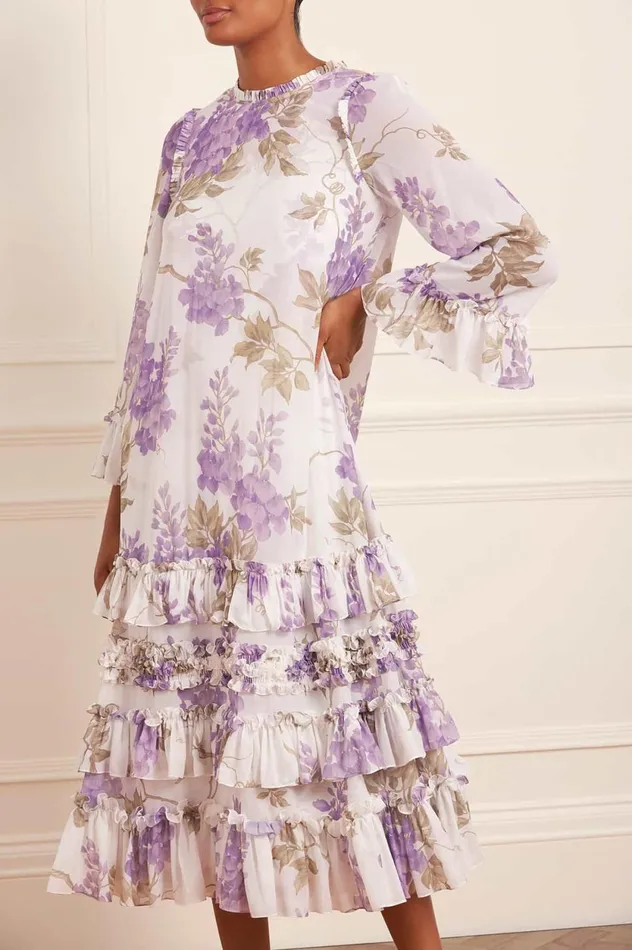 Wisteria Chiffon Round Neck Ankle Gown Multi Women Needle and Thread Dresses