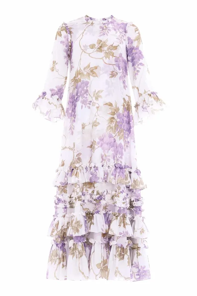 Wisteria Chiffon Round Neck Ankle Gown Multi Women Needle and Thread Dresses