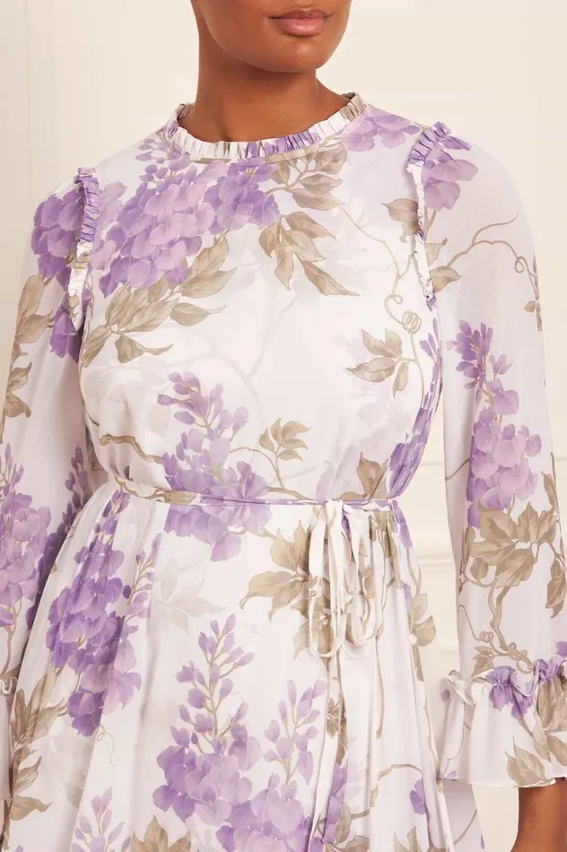 Wisteria Chiffon Round Neck Ankle Gown Multi Women Needle and Thread Dresses