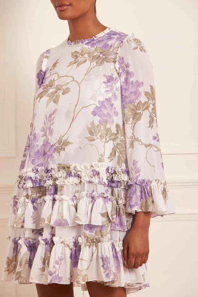 Wisteria Chiffon Round Neck Mini Dress Multi Women Needle and Thread Dresses