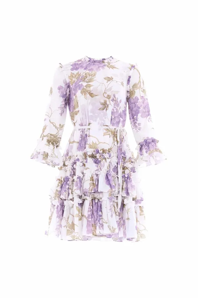 Wisteria Chiffon Round Neck Mini Dress Multi Women Needle and Thread Dresses
