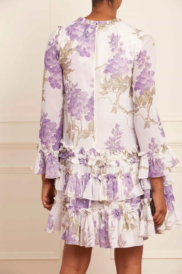 Wisteria Chiffon Round Neck Mini Dress Multi Women Needle and Thread Dresses