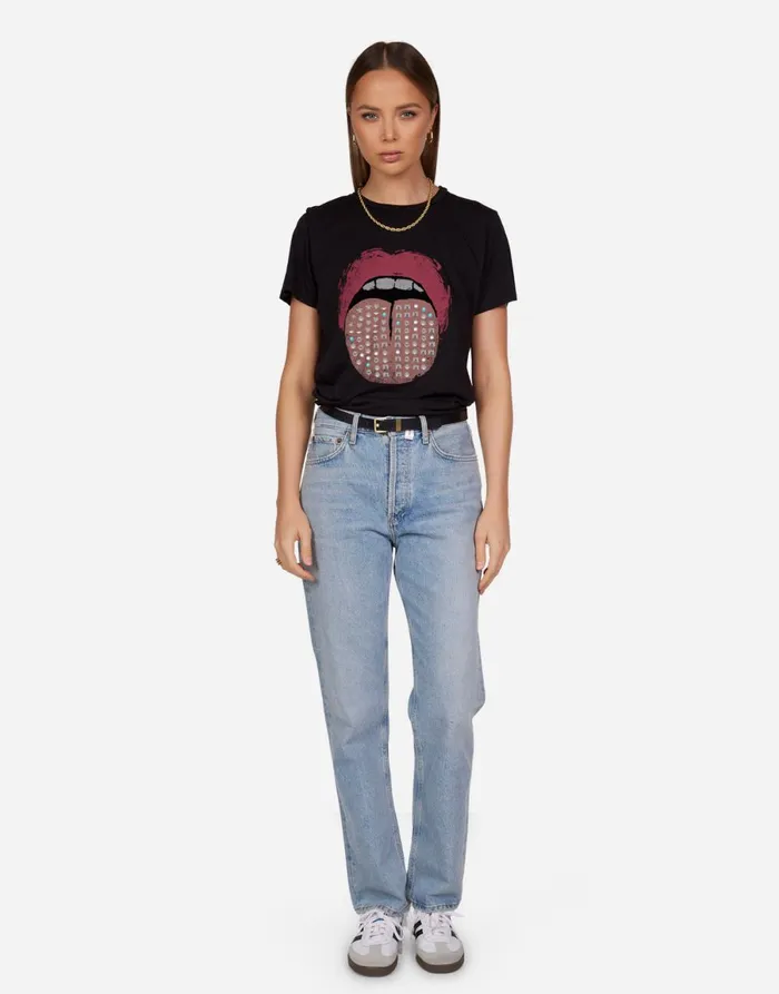 Wolf Vintage Stud Tongue Black Women039s Lauren Moshi Short Sleeve