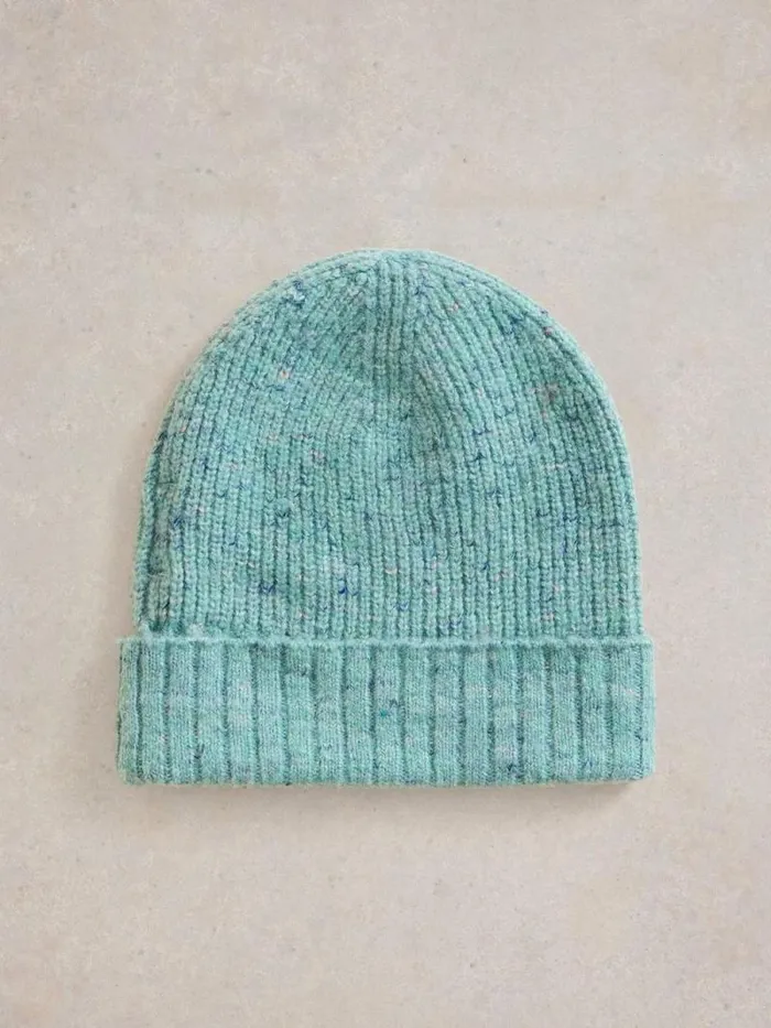 Women Abby Knitted Beanie Light Teal White Stuff Hats and Gloves
