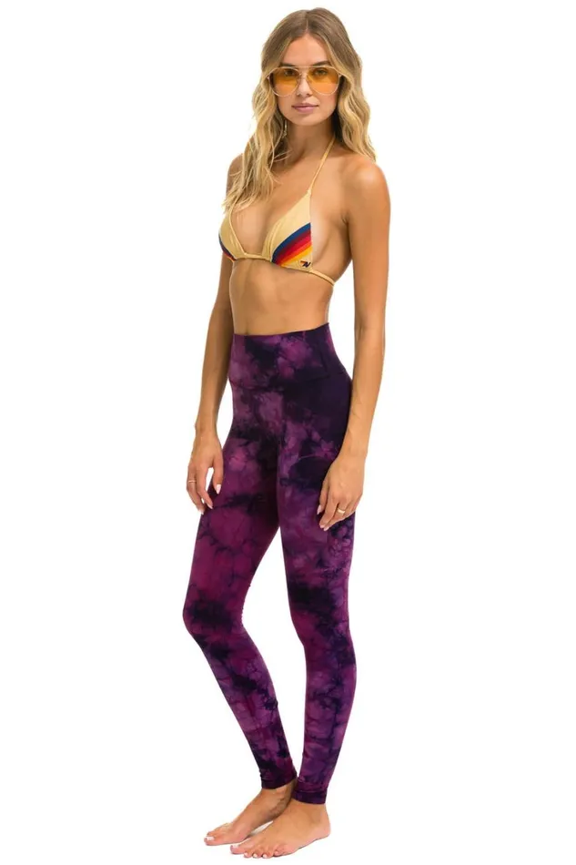 Women Activewear Aviator Nation HAND DYED FULL LENGTH HIRISE LEGGINGS 8211 TIE DYE CRYSTAL ROSE