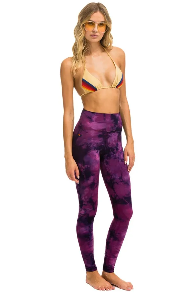 Women Activewear Aviator Nation HAND DYED FULL LENGTH HIRISE LEGGINGS 8211 TIE DYE CRYSTAL ROSE