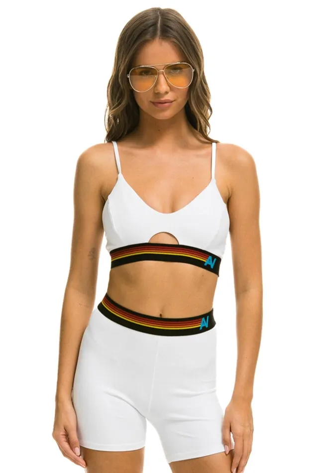 Women Activewear Aviator Nation LOGO ELASTIC KEYHOLE BRA 8211 WHITE