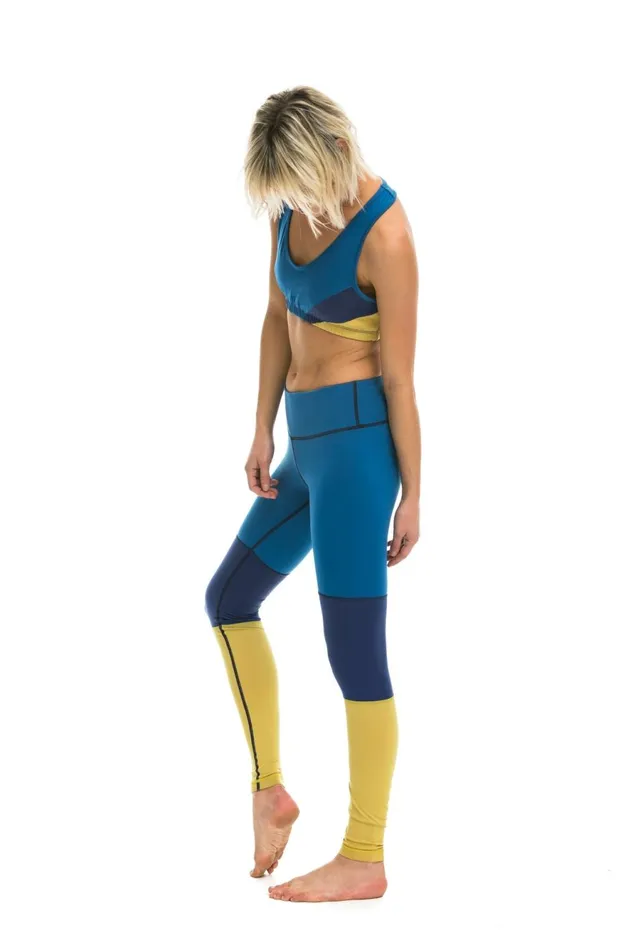 Women Activewear Aviator Nation SPRINTER FULL LENGTH LEGGINGS 8211 CARIBBEAN POSEIDON GOLD