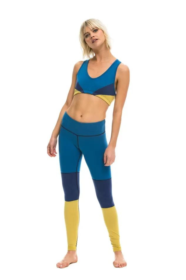 Women Activewear Aviator Nation SPRINTER FULL LENGTH LEGGINGS 8211 CARIBBEAN POSEIDON GOLD