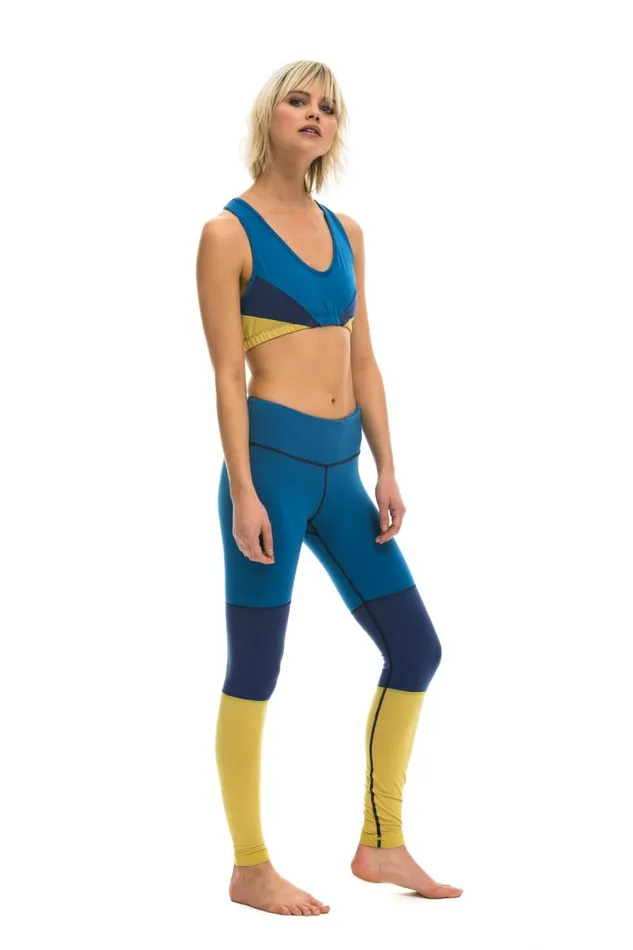 Women Activewear Aviator Nation SPRINTER FULL LENGTH LEGGINGS 8211 CARIBBEAN POSEIDON GOLD