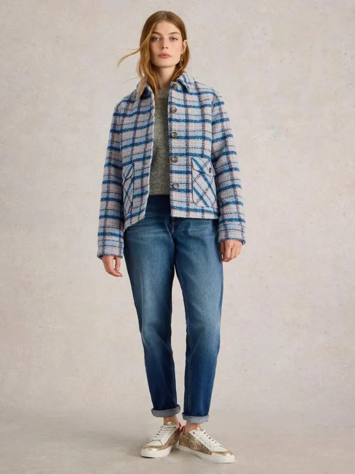 Women Amelia Check Jacket Blue Multi White Stuff Coats and Jackets