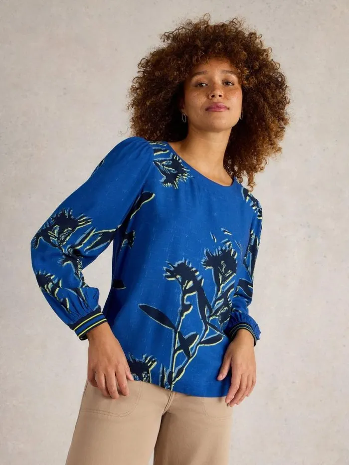 Women Angie Top Blue Print White Stuff Shirts and Blouses