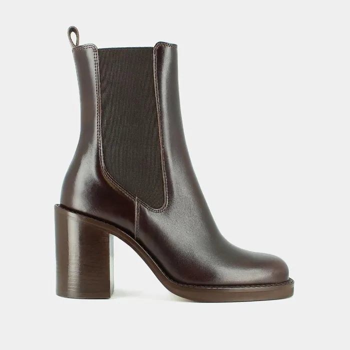 Women Ankle Boots With Overflowing Heels Dark Brown JONAK Ankle Boots Lowboots