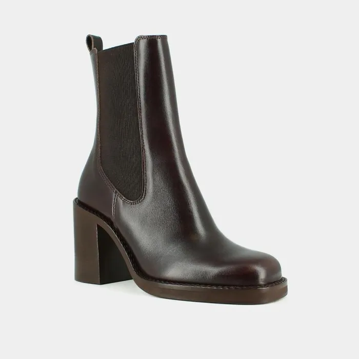 Women Ankle Boots With Overflowing Heels Dark Brown JONAK Ankle Boots Lowboots