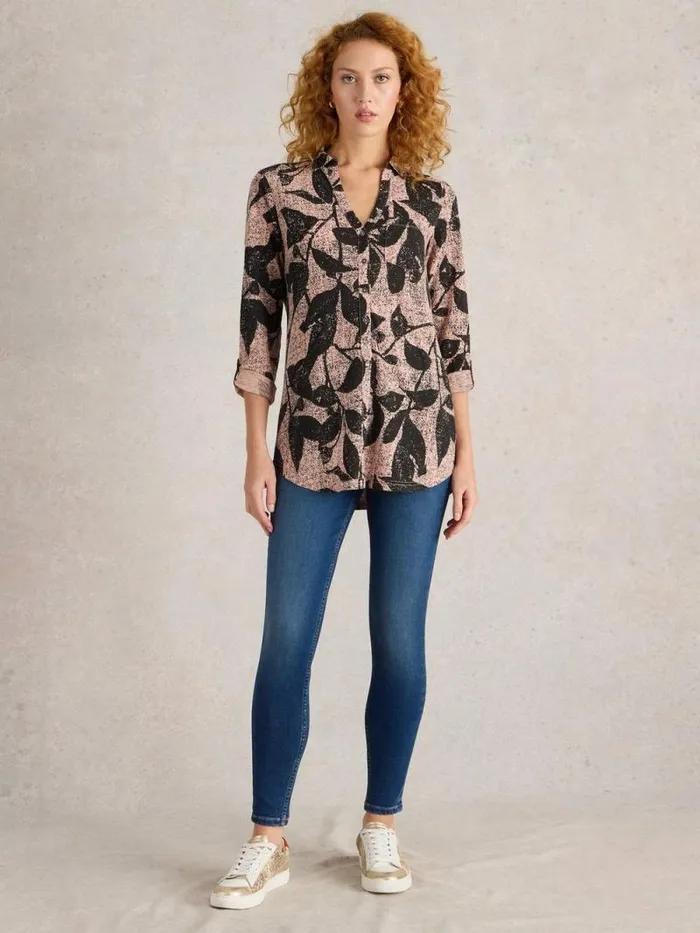 Women ANNIE COLLARED LONGLINE SHIRT Pink Print White Stuff Shirts and Blouses