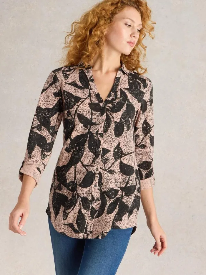 Women ANNIE COLLARED LONGLINE SHIRT Pink Print White Stuff Shirts and Blouses Women ANNIE COLLARED LONGLINE SHIRT Pink Print White Stuff Shirts and Blouses