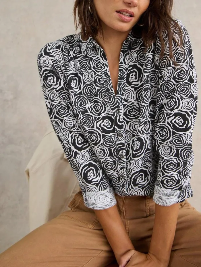 Women ANNIE COTTON SHIRT Black Print White Stuff Shirts and Blouses