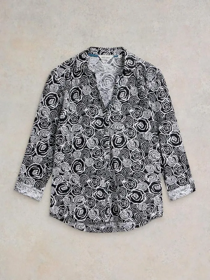 Women ANNIE COTTON SHIRT Black Print White Stuff Shirts and Blouses Women ANNIE COTTON SHIRT Black Print White Stuff Shirts and Blouses