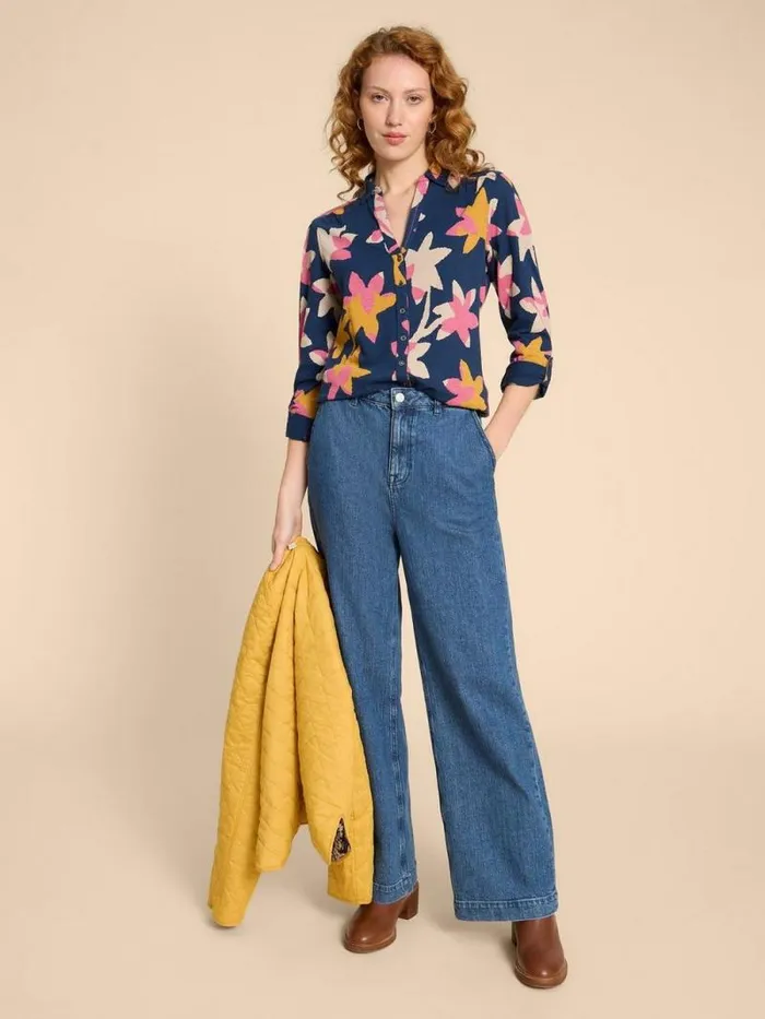 Women ANNIE JERSEY PRINT SHIRT Navy Print White Stuff Shirts and Blouses