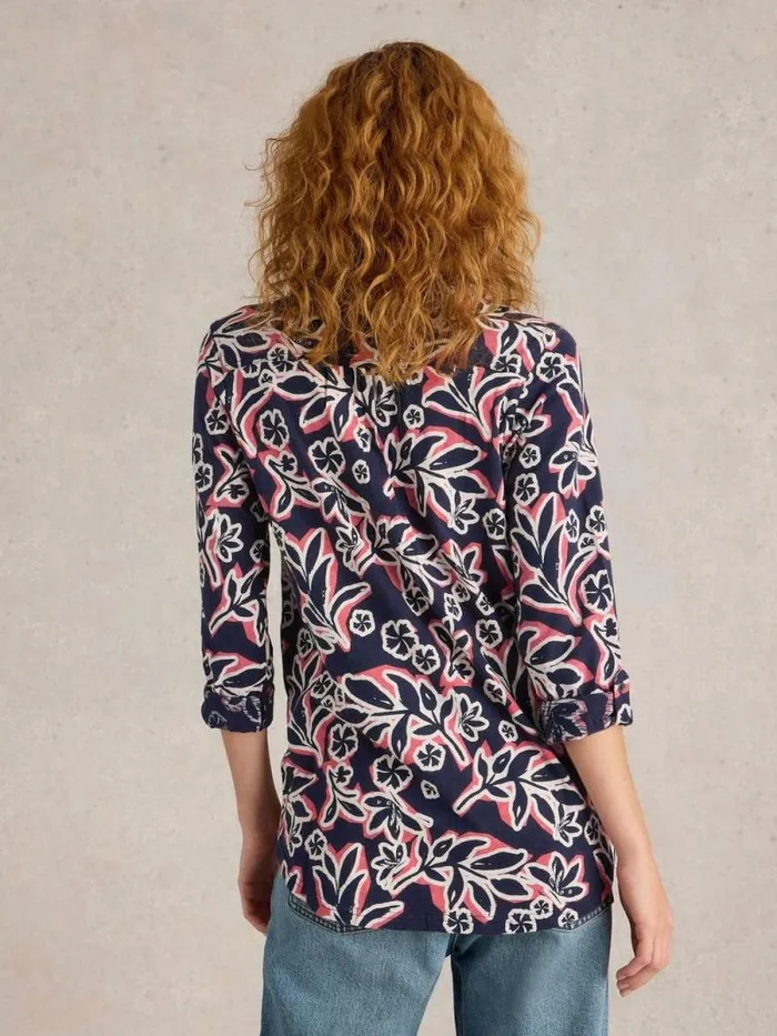 Women ANNIE LONGLINE COLLARED SHIRT Navy Multi White Stuff Shirts and Blouses