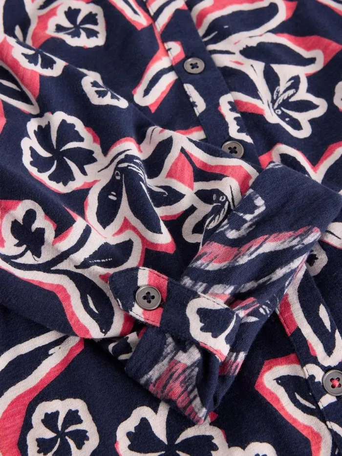 Women ANNIE LONGLINE COLLARED SHIRT Navy Multi White Stuff Shirts and Blouses