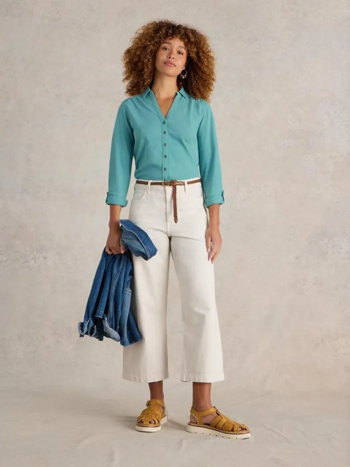 Women ANNIE TEXTURED SHIRT Mid Teal White Stuff Shirts and Blouses