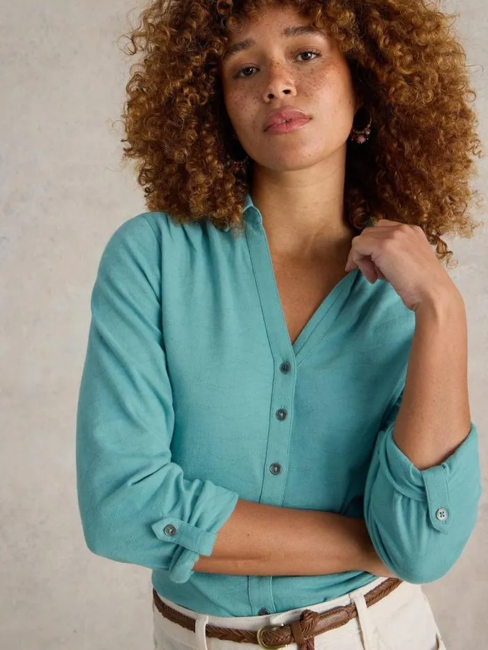 Women ANNIE TEXTURED SHIRT Mid Teal White Stuff Shirts and Blouses Women ANNIE TEXTURED SHIRT Mid Teal White Stuff Shirts and Blouses