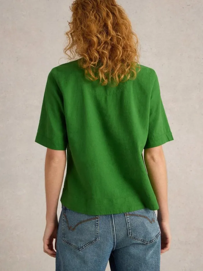 Women Ash Linen Blend Top Mid Green White Stuff Tops and Tees