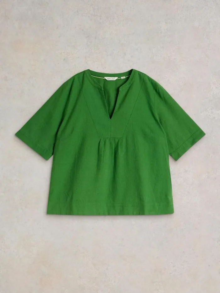 Women Ash Linen Blend Top Mid Green White Stuff Tops and Tees