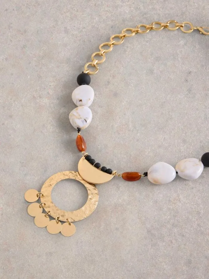 Women Aster Artisan Necklace Gold Tone Metallic White Stuff Necklaces