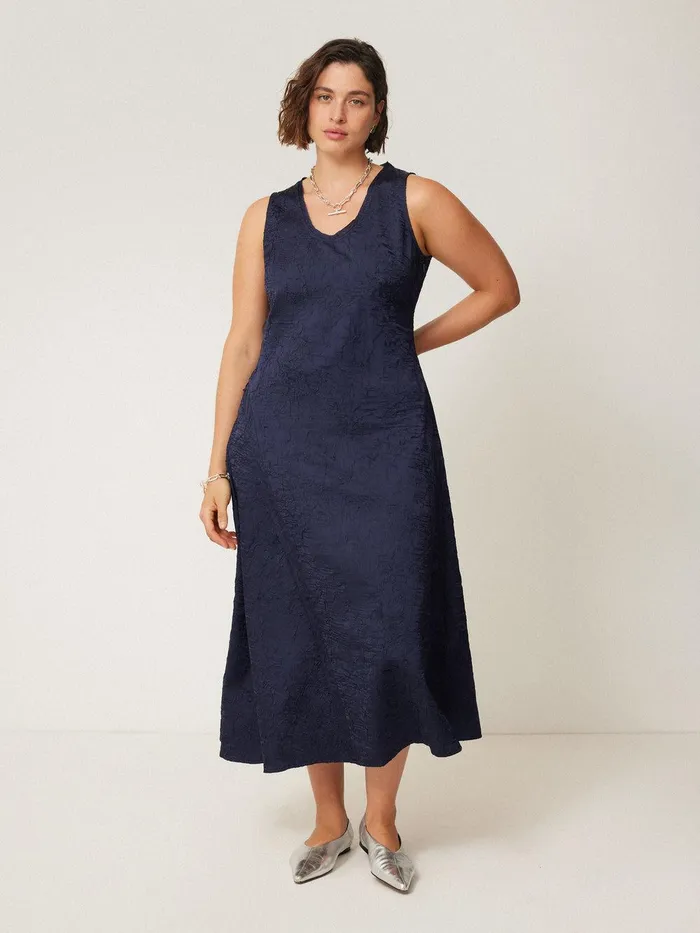 Women Asymmetric Textured Dress Navy Jigsaw Coords