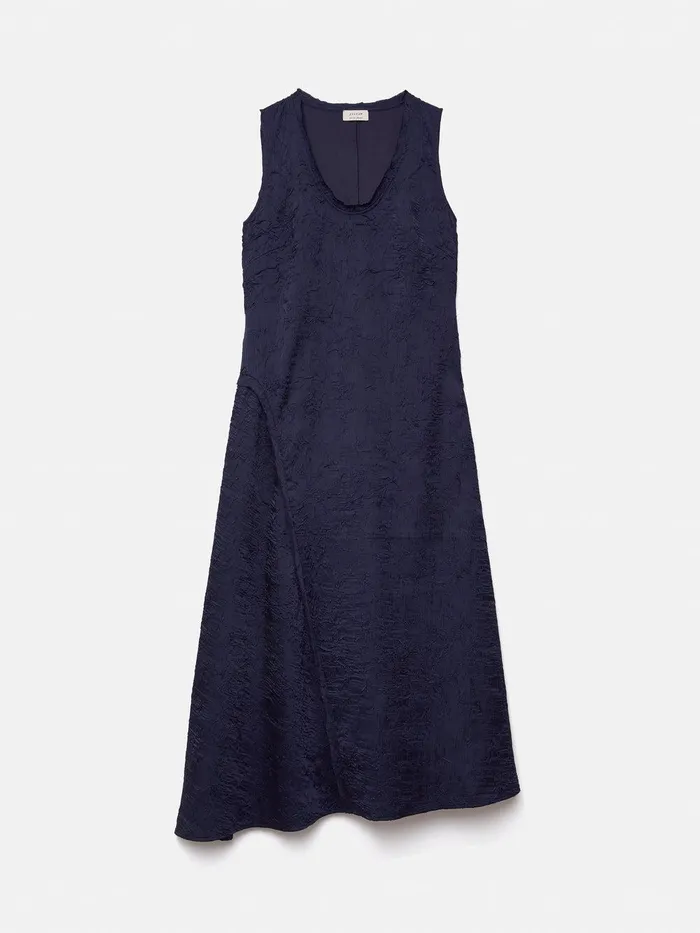 Women Asymmetric Textured Dress Navy Jigsaw Coords