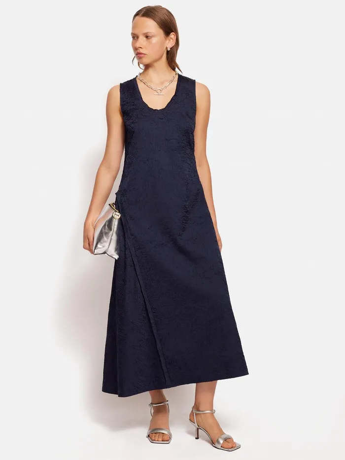 Women Asymmetric Textured Dress Navy Jigsaw Coords