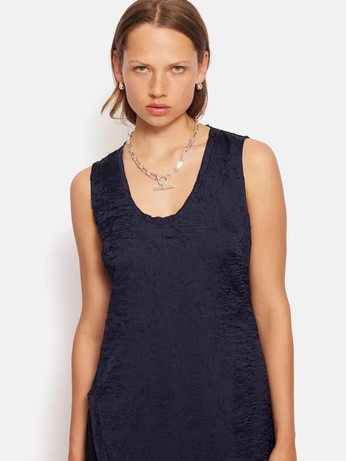 Women Asymmetric Textured Dress Navy Jigsaw Coords