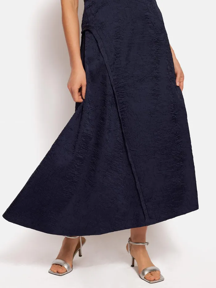 Women Asymmetric Textured Dress Navy Jigsaw Coords