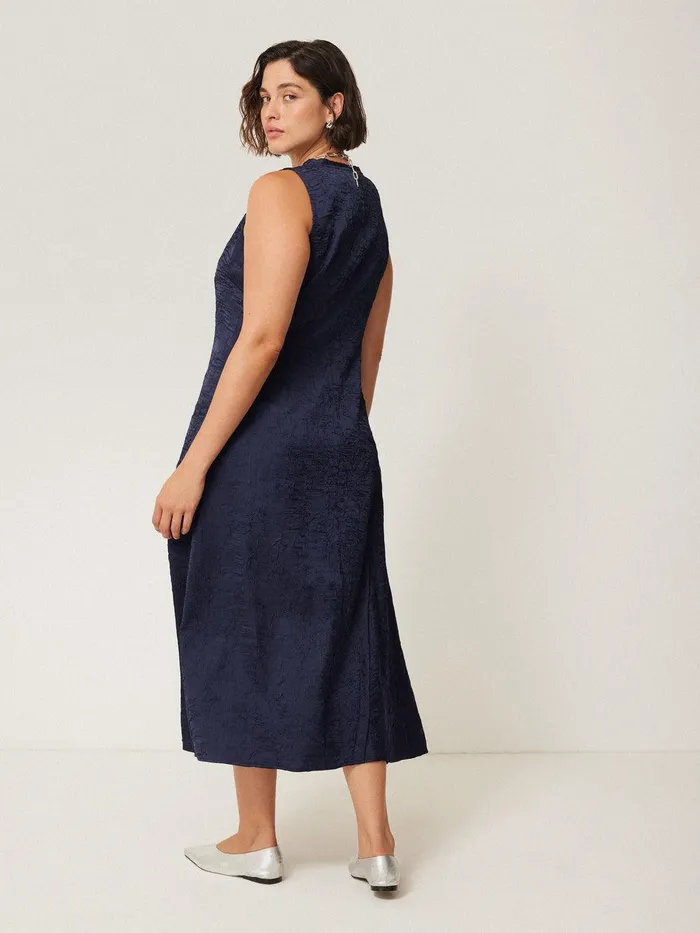 Women Asymmetric Textured Dress Navy Jigsaw Coords