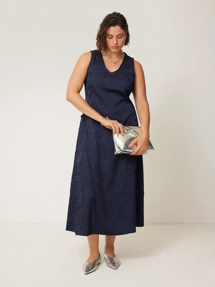 Women Asymmetric Textured Dress Navy Jigsaw Coords