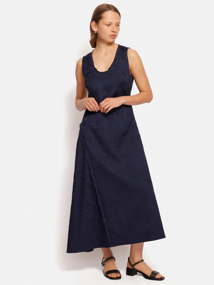 Women Asymmetric Textured Dress Navy Jigsaw Coords