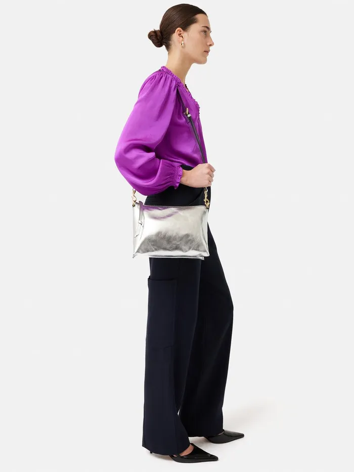 Women Ava Leather Crossbody Silver Jigsaw Leather