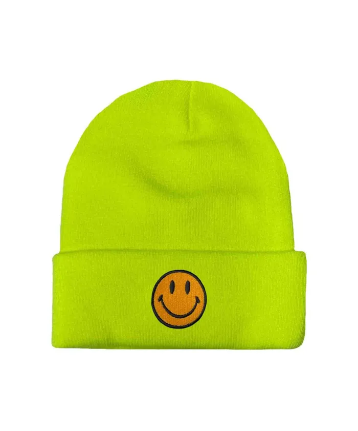 Women Beanies Aviator Nation SMILEY 2 FULL RIB BEANIE 8211 NEON YELLOW