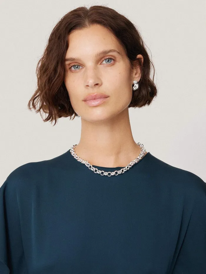Women Belcher Chain Necklace Silver Jigsaw Party