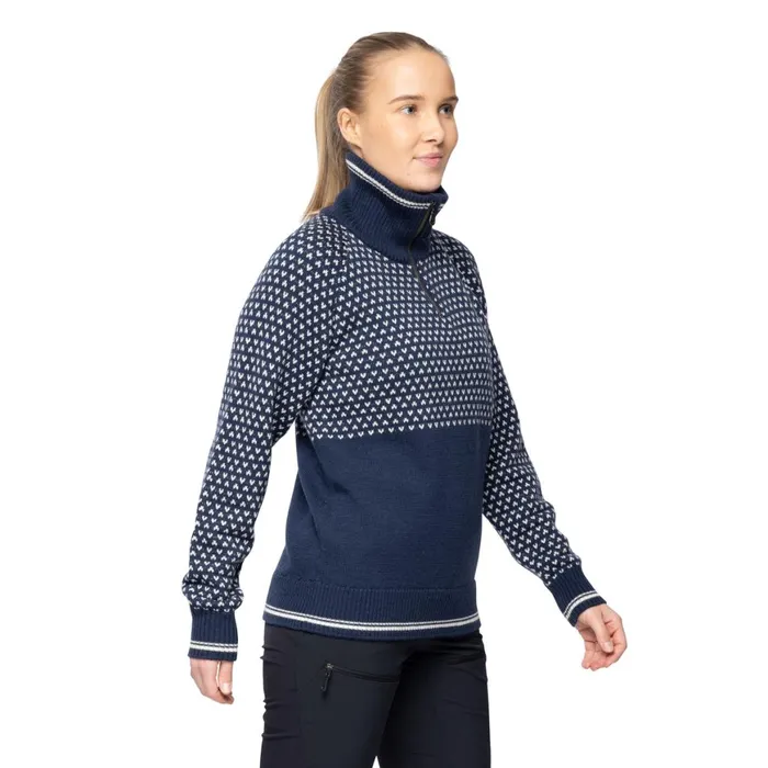 Women Bergans Of Norway Jumpers And Long Sleeves Alvdal Wool W Half Zip Navy Vanilla White