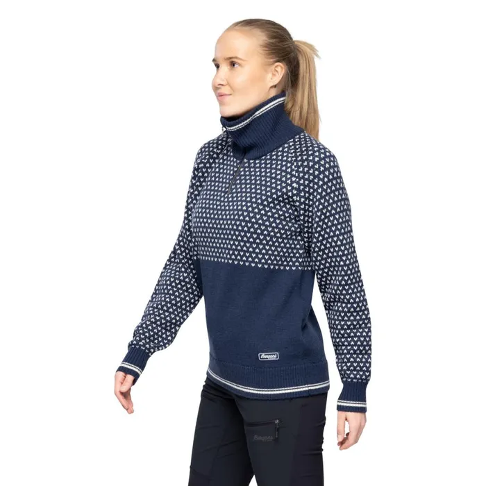 Women Bergans Of Norway Jumpers And Long Sleeves Alvdal Wool W Half Zip Navy Vanilla White