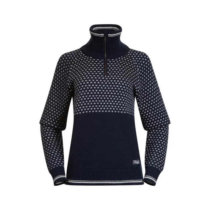 Women Bergans Of Norway Jumpers And Long Sleeves Alvdal Wool W Half Zip Navy Vanilla White