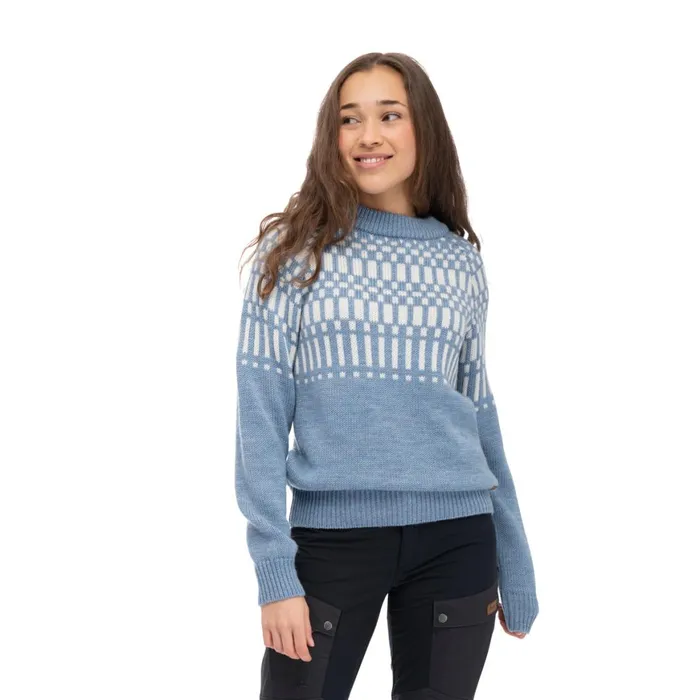 Women Bergans Of Norway Jumpers And Long Sleeves Nordmarka Merino Jumper Husky Blue Vanilla White Women Bergans Of Norway Jumpers And Long Sleeves Nordmarka Merino Jumper Husky Blue Vanilla White