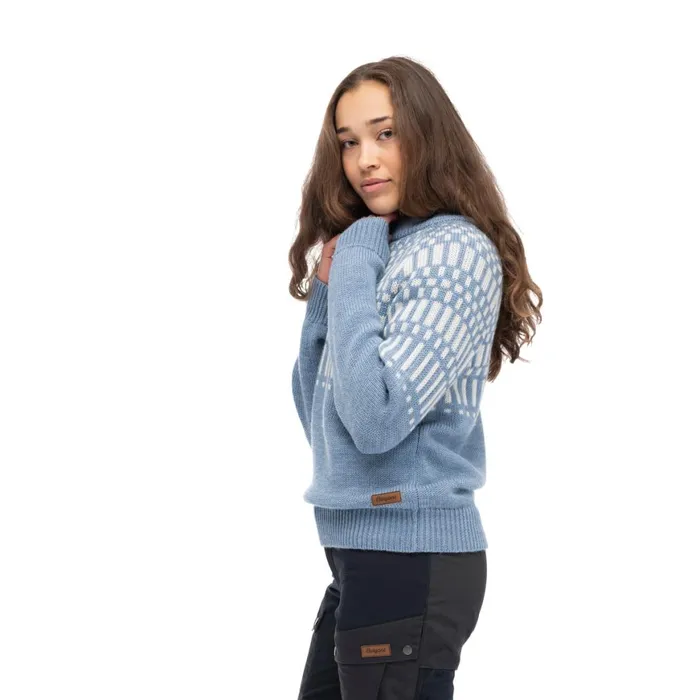 Women Bergans Of Norway Jumpers And Long Sleeves Nordmarka Merino Jumper Husky Blue Vanilla White