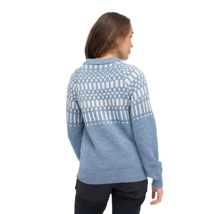 Women Bergans Of Norway Jumpers And Long Sleeves Nordmarka Merino Jumper Husky Blue Vanilla White