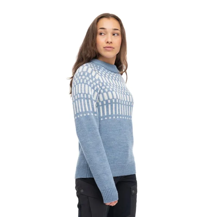 Women Bergans Of Norway Jumpers And Long Sleeves Nordmarka Merino Jumper Husky Blue Vanilla White