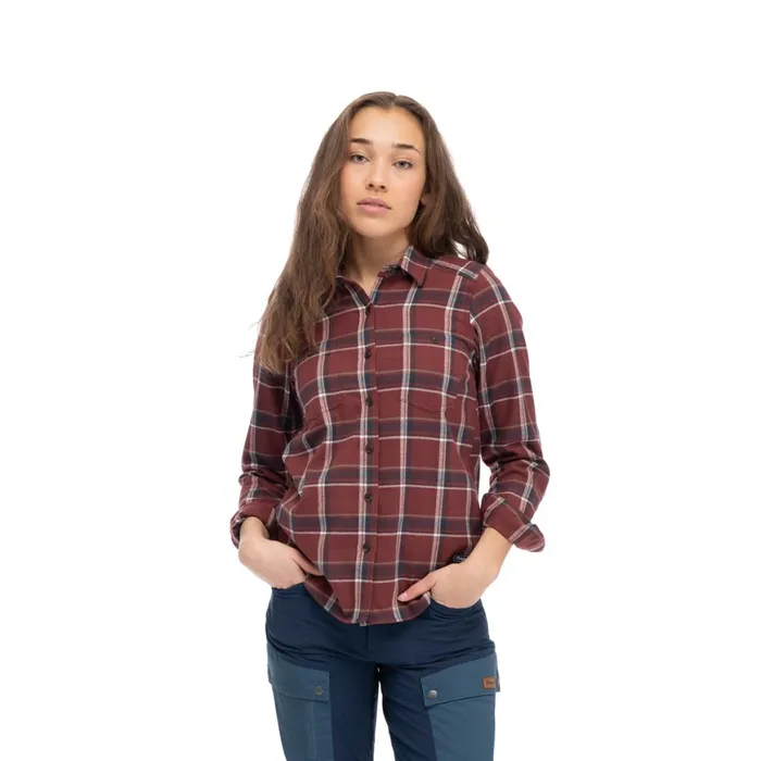 Women Bergans Of Norway Shirts Tovdal W Shirt Amarone Red Dark Shadow Grey Check
